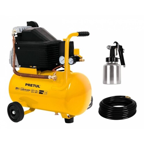 Kit Compresor de aire 20L 2HP, manguera y pistola, Pretul 
