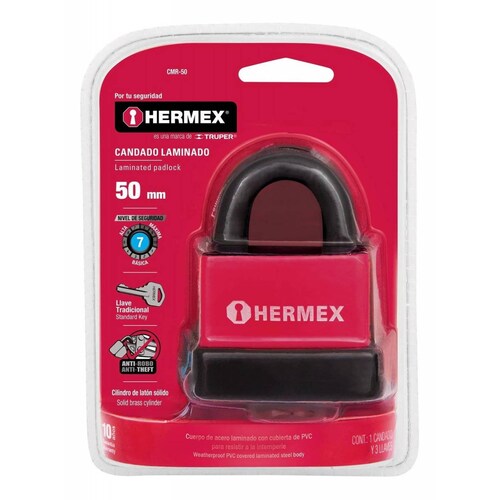 Candado Laminado Recubierto De Plástico 50 Mm Hermex 