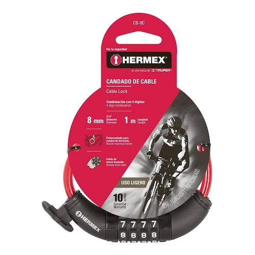 Candado Para Bicicleta 8 X 1000mmde Combinaci Hermex 
