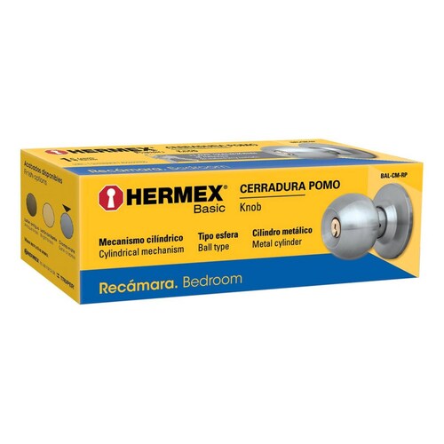 Cerradura Pomo Cromo Mate Recámara Basic Hermex 