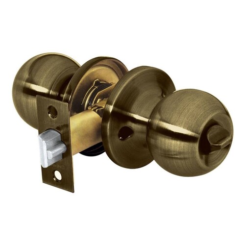 Cerradura Pomo Tubular Latón Antiguo Recámara Ba Hermex 