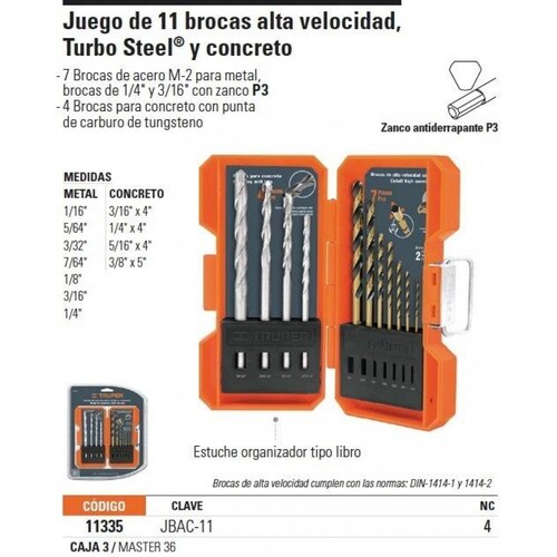 Juego De Brocas Mixtas 11 Piezas Truper 