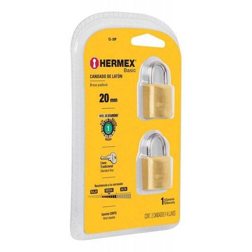 Candado De Latón 20mm 2 Pzas Basic Hermex 