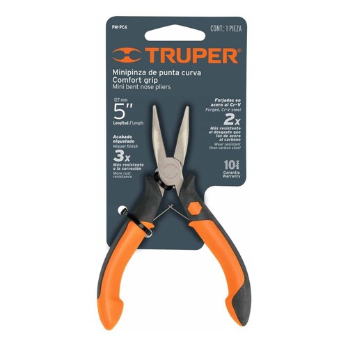 Pinza Miniatura Punta Curva 4' Comfort Grip Truper 