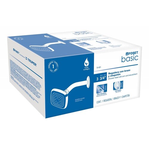Regadera Cuadrada Abs 3-3/4' Con Brazo Basic Foset 