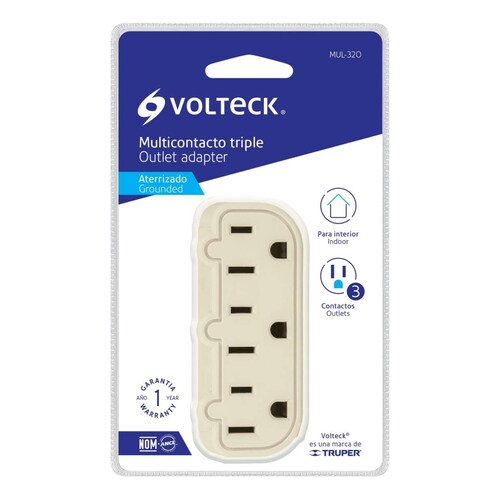 Multicontacto Triple Aterrizado Barra Volteck 