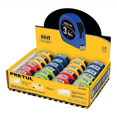 Flexómetro 3 M 1/2' Pretul 24piezas 
