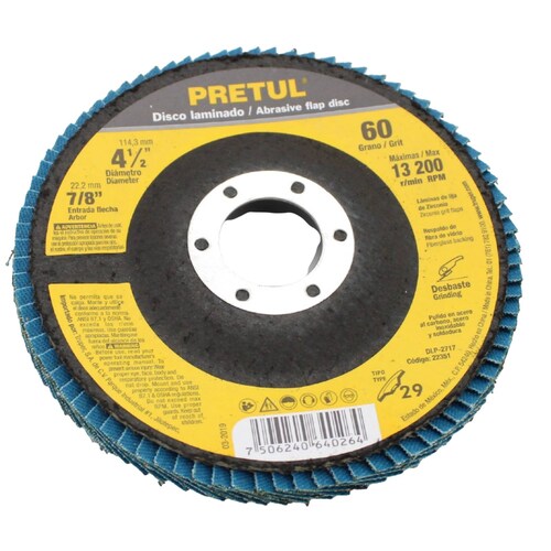 Disco Laminado 4-1/2' Grano 60 Centro 7/8' Pretul 