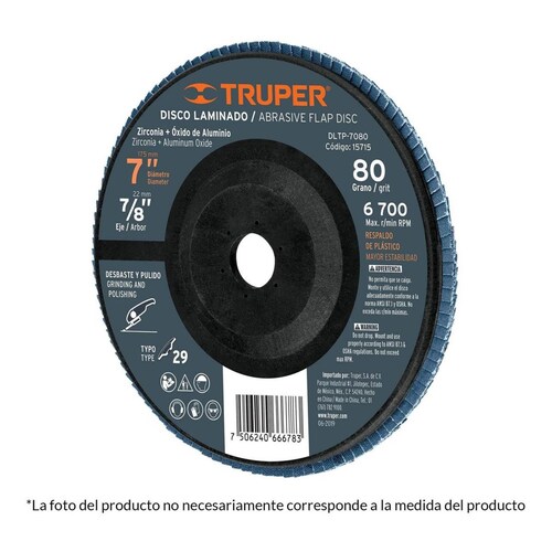 Disco Laminado 7 Barreno 7/8 Grano 60 Truper 