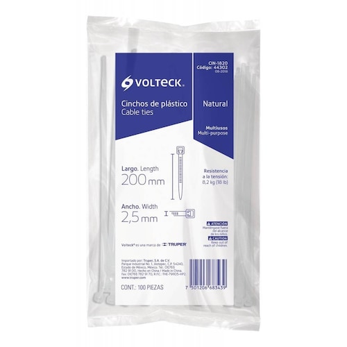 Cincho plástico, 18 lb, 20 cm, bolsa con 100 pzas Volteck 