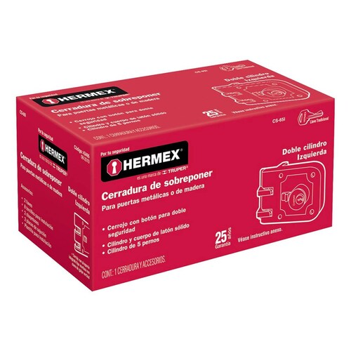 Cerradura De Sobreponer Doble Cilindro Izquie Hermex 