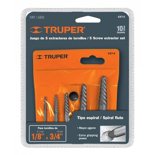 Juego Extractores De Tornillos 5 Piezas Truper 