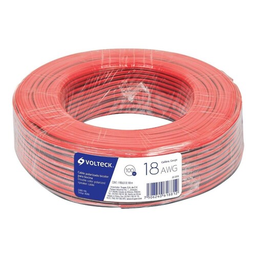 Cable polarizado bicolor p/bocina 18 AWG. Rollo de 100 m 