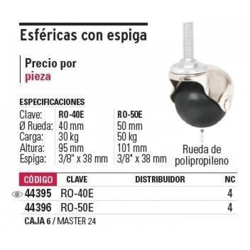 Rodaja Esférica 40 Mm Con Espiga Fiero 
