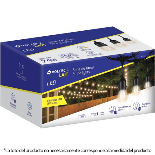 Serie de 7.3 m con 12 luces de LED para exterior, Volteck 