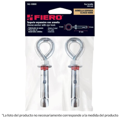 Taquete Expansivo Armella Cerrada 8x45mm 4 Pzas Fiero 