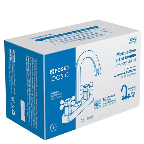 Mezcladora para lavabo, manerales cruceta,cuello bar,Basic 