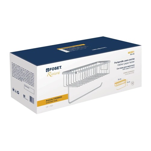 Porta rollo y especiero para cocina, cromo, Riviera 