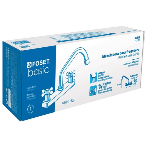 Mezcladora para fregadero, manerales cruceta, Basic 