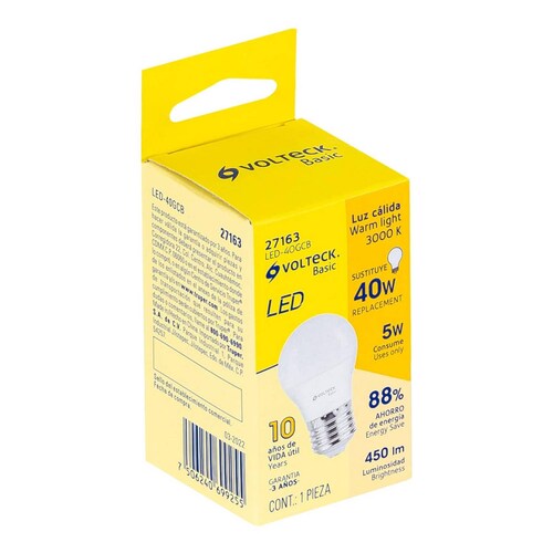 Lámpara de LED tipo bulbo G45 5 W, luz cálida, caja, Basic 