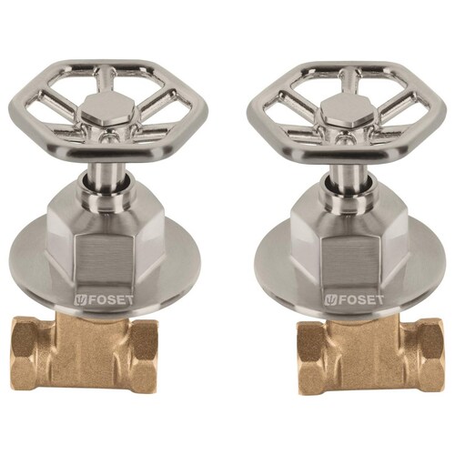 Juego manerales redondos, roscables p/regadera, satín, Foset 