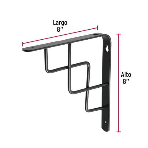 Ménsula reforzada negra 8 x 8' diseño escalera, Fiero. 1 pza 