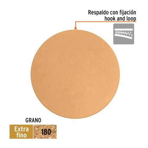 Caja 5 discos de lija p/madera 5' grano 180, velcro, s/perf. 