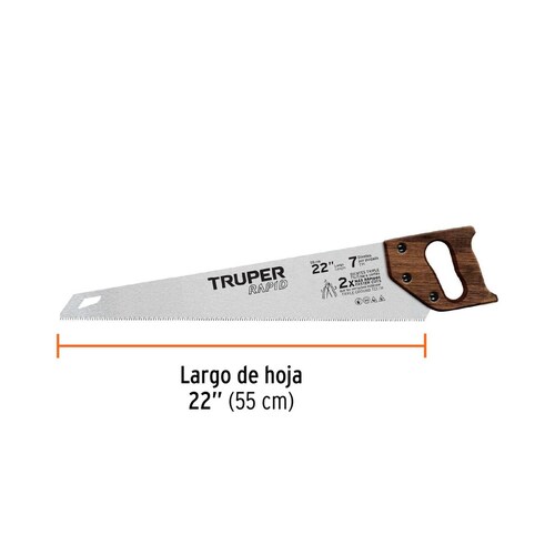 Serrucho Rapid 22', 7 DPP, mango de madera, Truper 