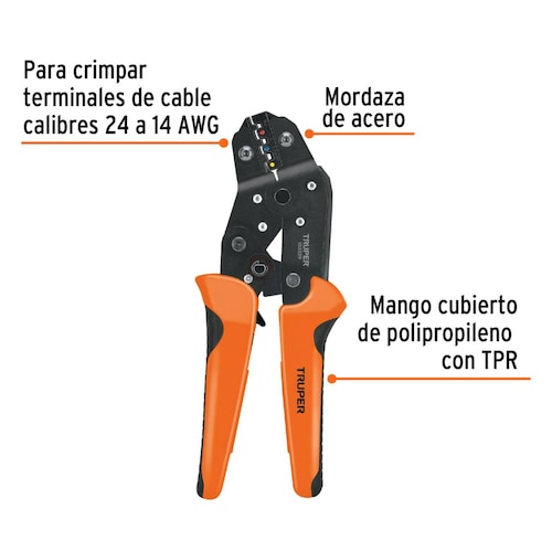 Pinza de crimpado para terminales, Truper 