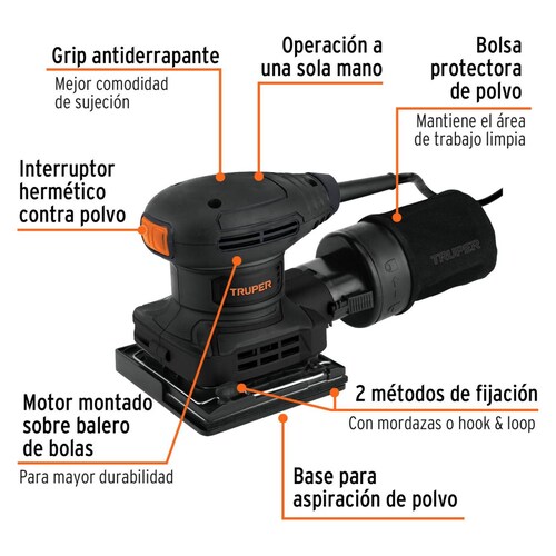 Lijadora orbital 1/4 hoja, 300W, TRUPER INDUSTRIAL 