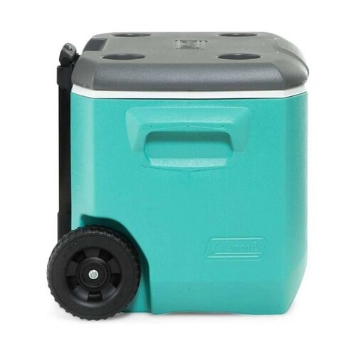 Hielera Con Ruedas 60 Qt   94 Latas Verde con Gris Coleman