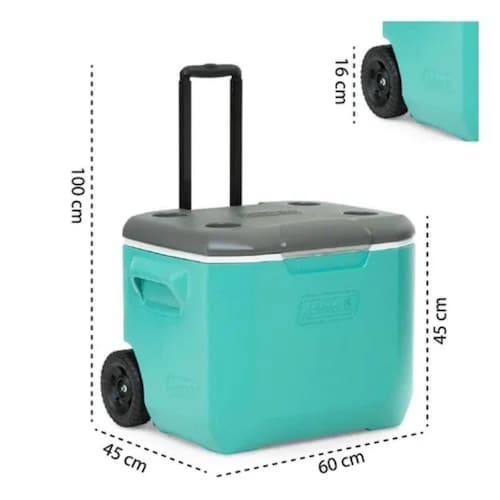 Hielera Con Ruedas 60 Qt   94 Latas Verde con Gris Coleman