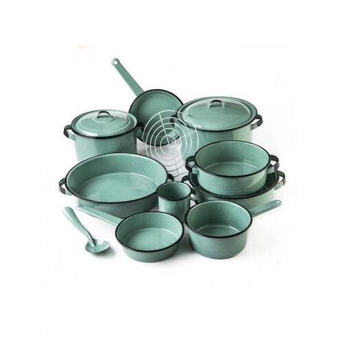 Batería de Cocina 14 Pz Yaqui Plus C Caja de Plástico Verde Cinsa