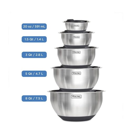 Juego de Bowls Ensaladeras 10 Pzas Viking Acero Inox Negro