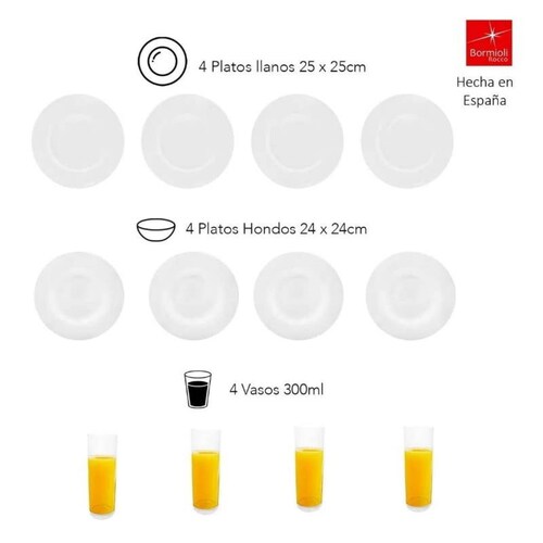 Vajilla Opal 12 Pz Blanca Bormioli Rocco Modelo España