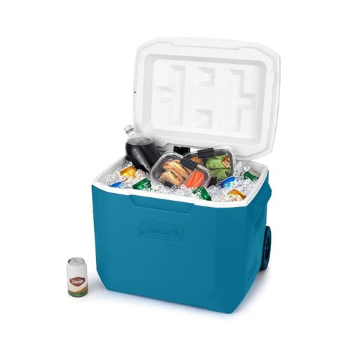 Hielera Con Ruedas 60 Qt   94 Latas Azul Océano Coleman