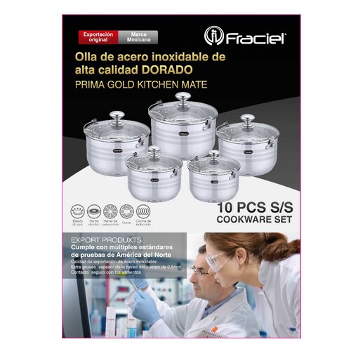 Juego Ollas 10 Pz Acero inoxidable Inducción Astoria Fraciel