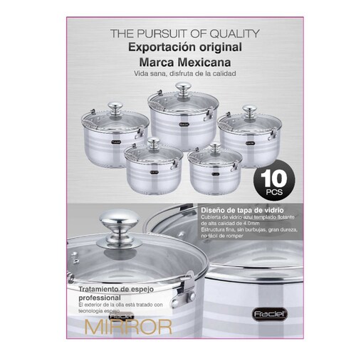 Juego Ollas 10 Pz Acero inoxidable Inducción Astoria Fraciel