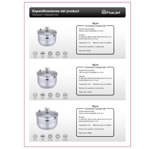 Juego Ollas 10 Pz Acero inoxidable Inducción Astoria Fraciel