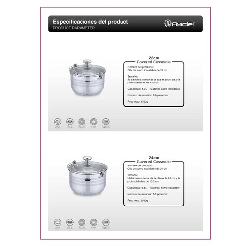 Juego Ollas 10 Pz Acero inoxidable Inducción Astoria Fraciel