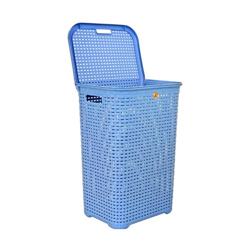 Canasto para Ropa Plástico Cesto 57 cm Ratán Azul La Ardilla