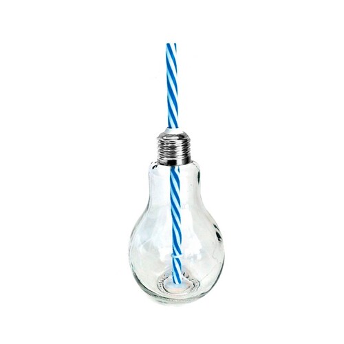 Frasco Foco Con Tapa Y Popote De Vidrio Transparente 16oz