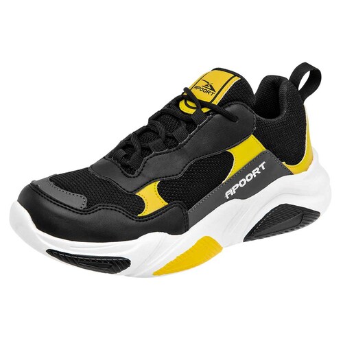 Apoort Tenis deportivo para joven negro amarillo gris, codigo 104180-1