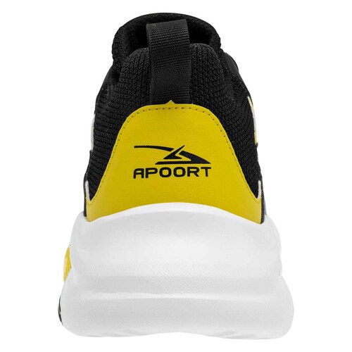 Apoort Tenis deportivo para joven negro amarillo gris, codigo 104180-1