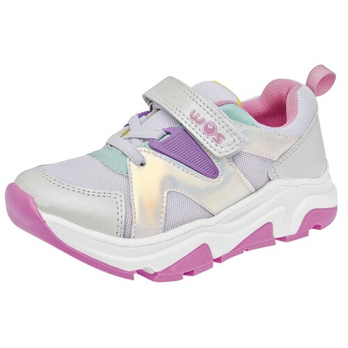 Wos Tenis urbano para niña blanco multicolor agujeta elastica, Cod. 109475-1