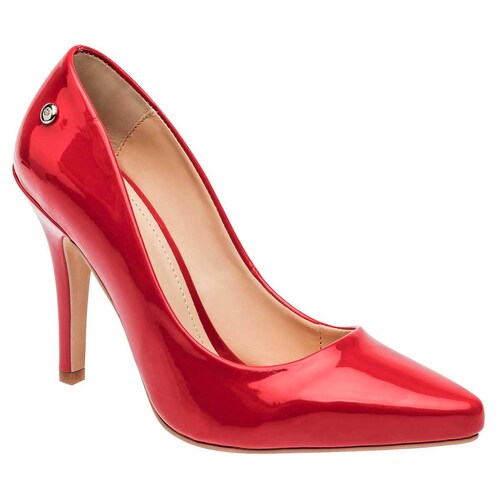 Moramora zapatilla roja con acabado acharolado y tacón de aguja, cod 109148.