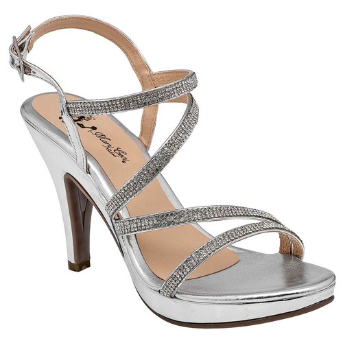 Mary Cecy zapatilla color plata con pedrería de fantasia y tacón de 11 cm, cod 112512