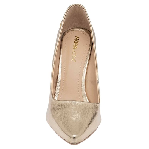 Moramora zapatilla color oro puntiaguda y tacón de aguja, cod 113378