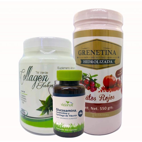 Glucosamina, Colágeno y Grenetina Kit Articulaciones Multicolor Grenetina Frutos - Colágeno Té Verde