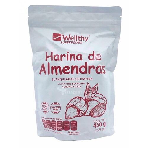 Harina de Almendras Blanqueada Ultrafina 450 g Wellthy Keto 